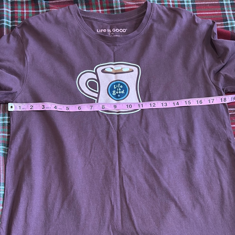 Life is Good Purple T-Shirt with hot chocolate Cup Graphic - Picture 2 of 6